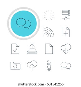 Vector Illustration Of 12 Internet Icons. Editable Pack Of Cloud Download, Document Adding, Checked Note And Other Elements.
