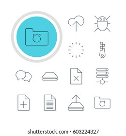 Vector Illustration Of 12 Internet Icons. Editable Pack Of Talking, Document Adding, Fastener And Other Elements.