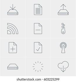 Vector Illustration Of 12 Internet Icons. Editable Pack Of Removing File, Router, Wireless Network And Other Elements.