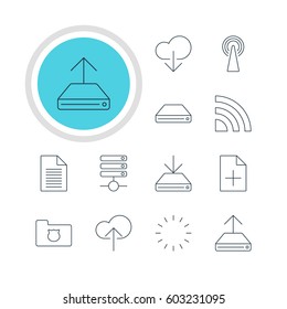 Vector Illustration Of 12 Internet Icons. Editable Pack Of Hdd Sync, Hard Drive Disk, Server And Other Elements.