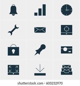 Vector Illustration Of 12 Internet Icons. Editable Pack Of Increase Chart, Settings, Messages And Other Elements.