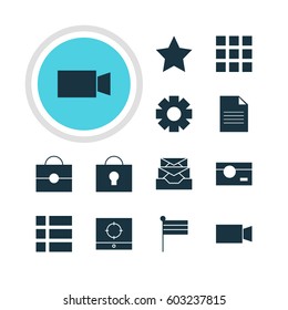 Vector Illustration Of 12 Internet Icons. Editable Pack Of Document, Target Scope, Capture And Other Elements.
