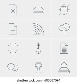 Vector Illustration Of 12 Internet Icons. Editable Pack Of Cloud Download, Hdd Sync, Delete Data And Other Elements.