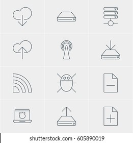 Vector Illustration Of 12 Internet Icons. Editable Pack Of Hdd Sync, Data Upload, Cloud Download And Other Elements.