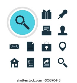 Vector Illustration Of 12 Internet Icons. Editable Pack Of Document, Letter, Gift And Other Elements.