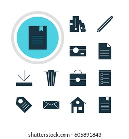 Vector Illustration Of 12 Internet Icons. Editable Pack Of Letter, Bookshelf, Trash And Other Elements.