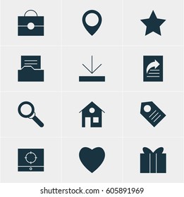Vector Illustration Of 12 Internet Icons. Editable Pack Of Document Directory, Document Transfer, Magnifier And Other Elements.