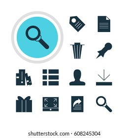 Vector Illustration Of 12 Internet Icons. Editable Pack Of Document, Account, Magnifier And Other Elements.