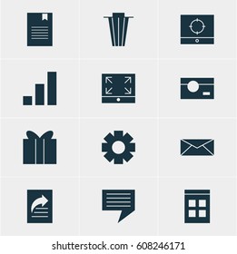 Vector Illustration Of 12 Internet Icons. Editable Pack Of Gear, Date Time, Capture And Other Elements.