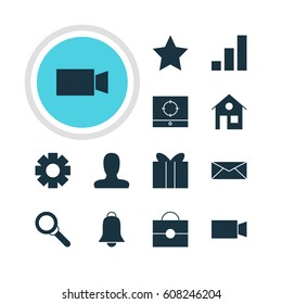 Vector Illustration Of 12 Internet Icons. Editable Pack Of Gear, Increase Chart, Magnifier And Other Elements.
