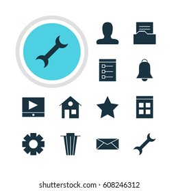 Vector Illustration Of 12 Internet Icons. Editable Pack Of Bookmark, Trash, Notification And Other Elements.