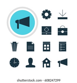 Vector Illustration Of 12 Internet Icons. Editable Pack Of Account, Portfolio, House And Other Elements.