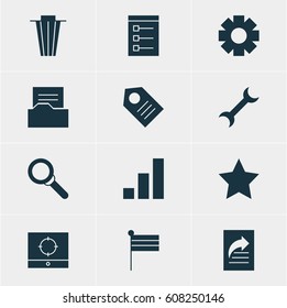 Vector Illustration Of 12 Internet Icons. Editable Pack Of Settings, Bookmark, Board And Other Elements.