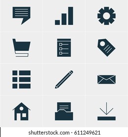 Vector Illustration Of 12 Internet Icons. Editable Pack Of Letter, Chat, List And Other Elements.