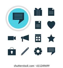 Vector Illustration Of 12 Internet Icons. Editable Pack Of Chat, Date Time, Love And Other Elements.