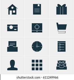 Vector Illustration Of 12 Internet Icons. Editable Pack Of Clock, Trolley, Messages And Other Elements.