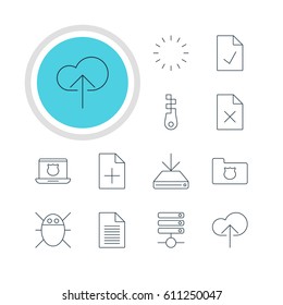 Vector Illustration Of 12 Internet Icons. Editable Pack Of Delete Data, Waiting, Information Load And Other Elements.