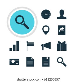 Vector Illustration Of 12 Internet Icons. Editable Pack Of Bullhorn, Clock, Gift And Other Elements.