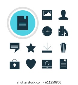 Vector Illustration Of 12 Internet Icons. Editable Pack Of Trash, Bookmark, Account And Other Elements.