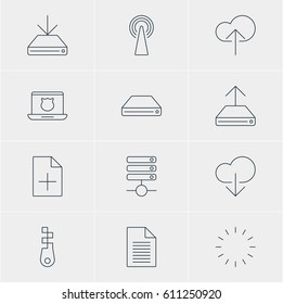 Vector Illustration Of 12 Internet Icons. Editable Pack Of Fastener, Data Upload, Router And Other Elements.