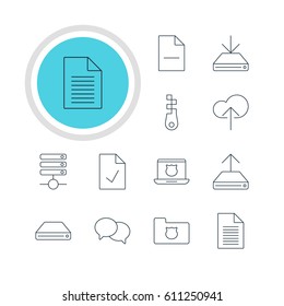 Vector Illustration Of 12 Internet Icons. Editable Pack Of Note, Hdd Sync, Secure Laptop And Other Elements.
