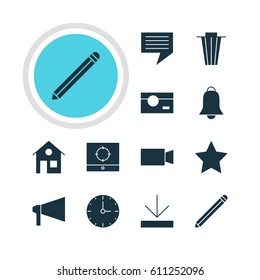 Vector Illustration Of 12 Internet Icons. Editable Pack Of Trash, House, Chat And Other Elements.