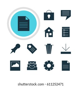Vector Illustration Of 12 Internet Icons. Editable Pack Of Gear, Thumbtack, Upload And Other Elements.