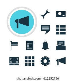 Vector Illustration Of 12 Internet Icons. Editable Pack Of List, Gear, Document Directory And Other Elements.