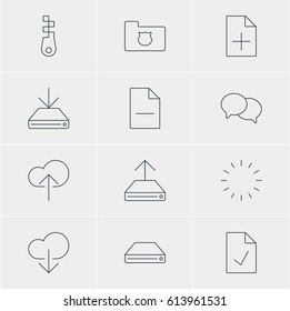 Vector Illustration Of 12 Internet Icons. Editable Pack Of Waiting, Cloud Download, Hard Drive Disk And Other Elements.