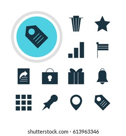 Vector Illustration Of 12 Internet Icons. Editable Pack Of Gift, Bookmark, Map Pointer And Other Elements.