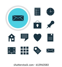 Vector Illustration Of 12 Internet Icons. Editable Pack Of Grid, Love, Thumbtack And Other Elements.