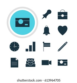 Vector Illustration Of 12 Internet Icons. Editable Pack Of Increase Chart, Portfolio, Video Camera And Other Elements.