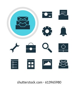 Vector Illustration Of 12 Internet Icons. Editable Pack Of Notification, Magnifier, Capture And Other Elements.