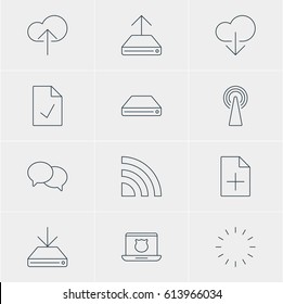 Vector Illustration Of 12 Internet Icons. Editable Pack Of Secure Laptop, Information Load, Hdd Sync And Other Elements.
