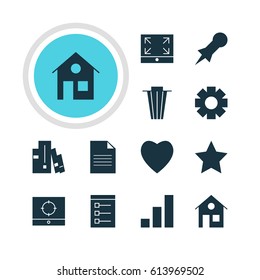 Vector Illustration Of 12 Internet Icons. Editable Pack Of Gear, Increase Chart, Board And Other Elements.