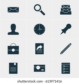 Vector Illustration Of 12 Internet Icons. Editable Pack Of Letter, Pen, Thumbtack And Other Elements.