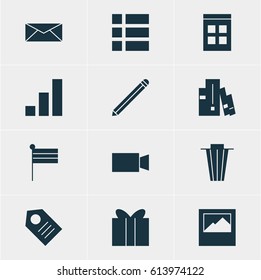 Vector Illustration Of 12 Internet Icons. Editable Pack Of Coupon , Increase Chart , Landscape Photo Elements.