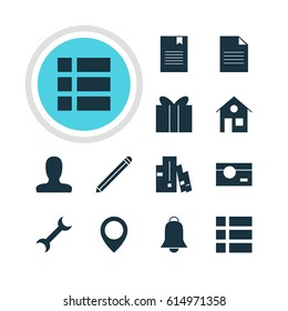 Vector Illustration Of 12 Internet Icons. Editable Pack Of Document, Gift, House And Other Elements.