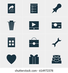 Vector Illustration Of 12 Internet Icons. Editable Pack Of Settings, Gift, Board And Other Elements.