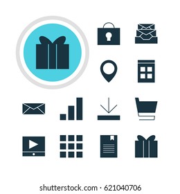 Vector Illustration Of 12 Internet Icons. Editable Pack Of Letter, Gift, Upload And Other Elements.