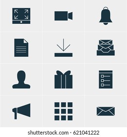 Vector Illustration Of 12 Internet Icons. Editable Pack Of Maximize, Video Camera, Account And Other Elements.