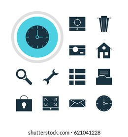 Vector Illustration Of 12 Internet Icons. Editable Pack Of Maximize, Clock, List And Other Elements.
