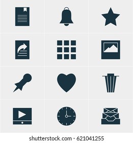 Vector Illustration Of 12 Internet Icons. Editable Pack Of Bookmark, Bookmark, Love And Other Elements.