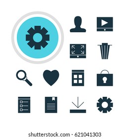 Vector Illustration Of 12 Internet Icons. Editable Pack Of Keyhole, Love, Board And Other Elements.