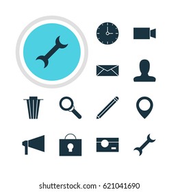 Vector Illustration Of 12 Internet Icons. Editable Pack Of Letter, Keyhole, Magnifier And Other Elements.