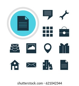 Vector Illustration Of 12 Internet Icons. Editable Pack Of Document, Bookshelf, Settings And Other Elements.
