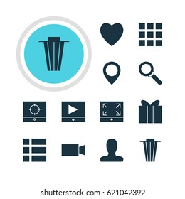 Vector Illustration Of 12 Internet Icons. Editable Pack Of Love, Trash, Maximize And Other Elements.