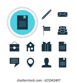 Vector Illustration Of 12 Internet Icons. Editable Pack Of Chat, Messages, Portfolio And Other Elements.