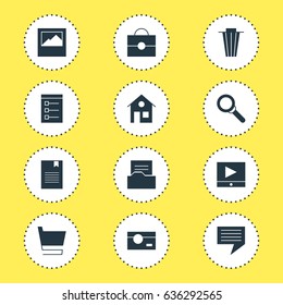 Vector Illustration Of 12 Internet Icons. Editable Pack Of Trash, Capture, Play Button And Other Elements.