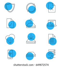 Vector Illustration Of 12 Internet Icons. Editable Pack Of Server, Hard Drive Disk, Telephone And Other Elements.
